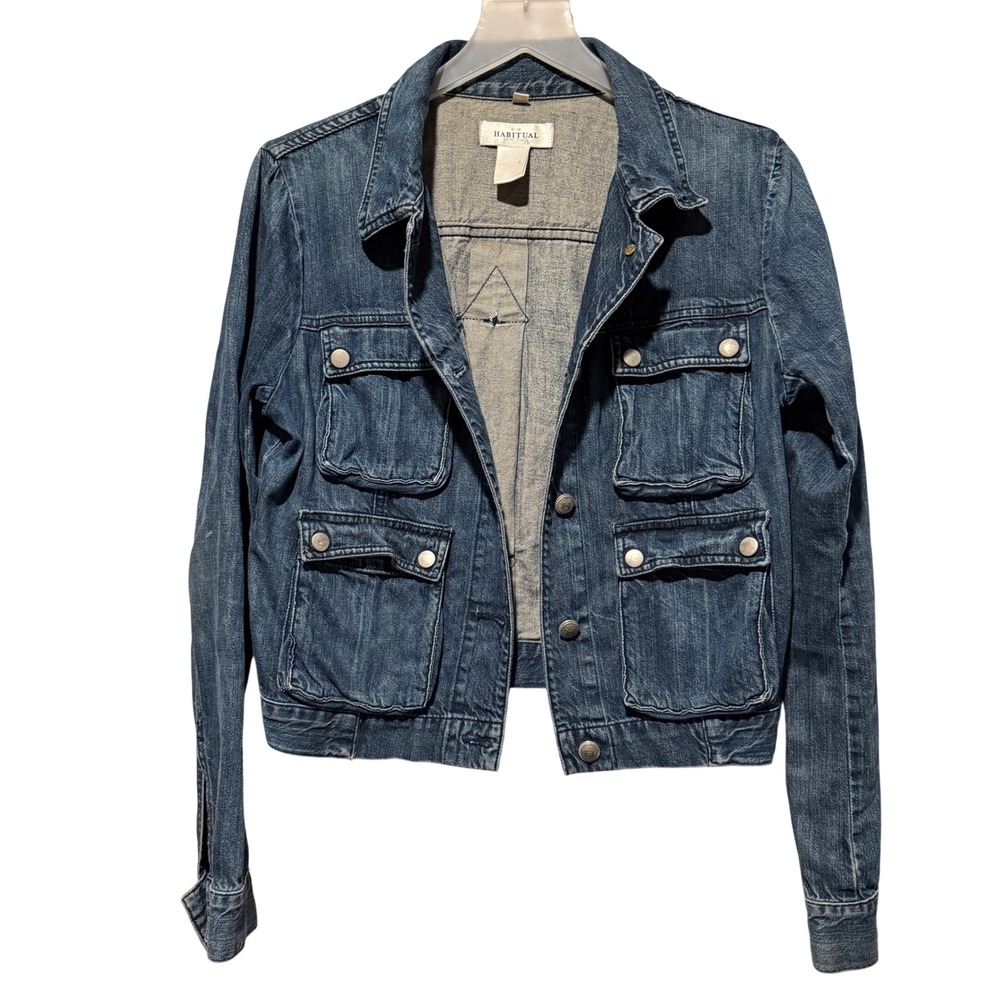 Habitual New York‎ Womens Utility Denim Jacket Medium Wash Blue Cropped Size 8